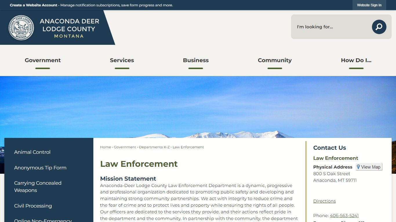 Law Enforcement | Anaconda-Deer Lodge County, MT