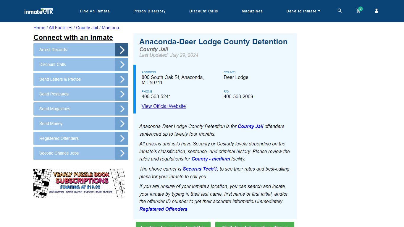 Anaconda-Deer Lodge County Detention - Inmate Locator