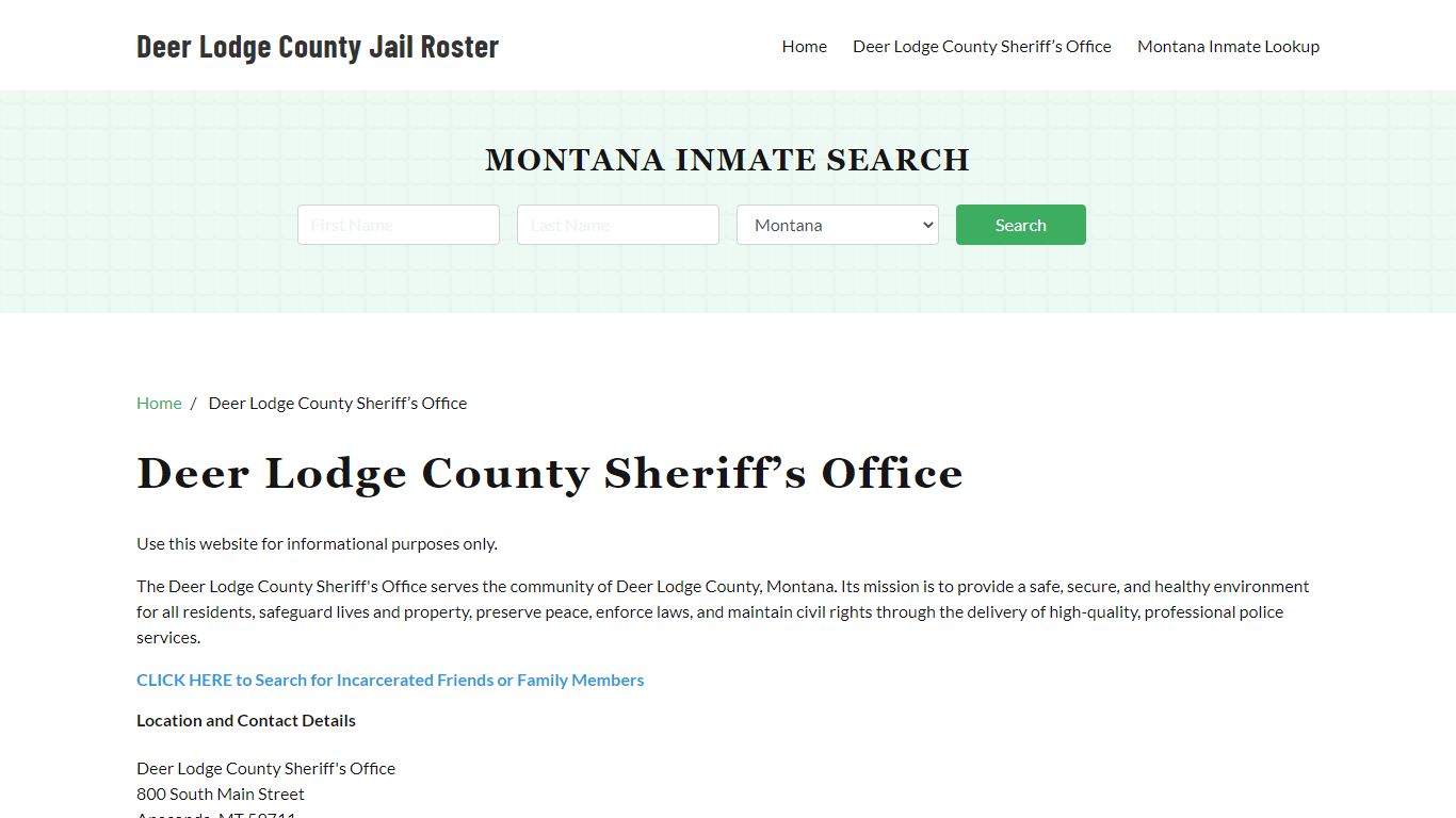 Deer Lodge County Sheriff Office, MT, Arrest Warrants Search