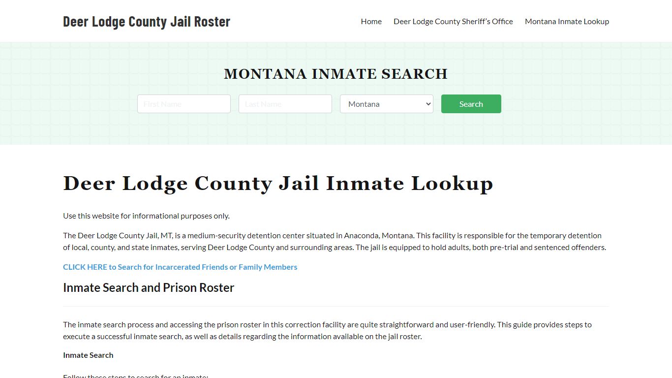 Deer Lodge County Jail Roster Lookup, MT, Inmate Search